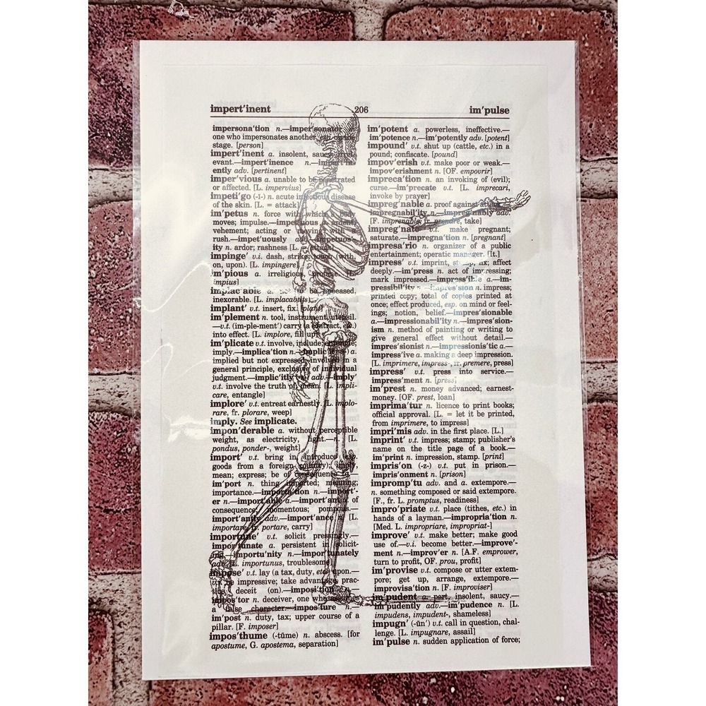 Skeleton Skull Spooky Upcycled Dictionary Art Prints Lot 4 Mini Poster Set‎ OOAK - Picture 6 of 14